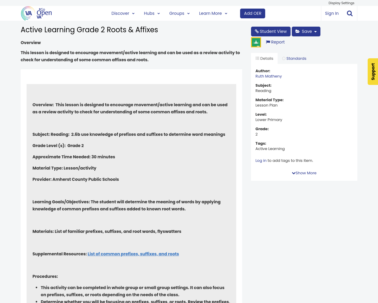 Active Learning Grade 2 Roots & Affixes | #GoOpenVA