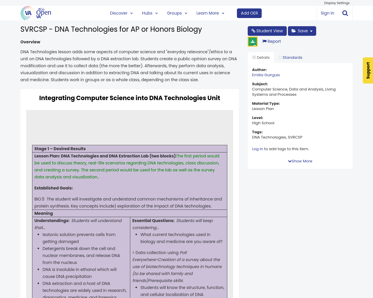 SVRCSP - DNA Technologies for AP or Honors Biology | #GoOpenVA