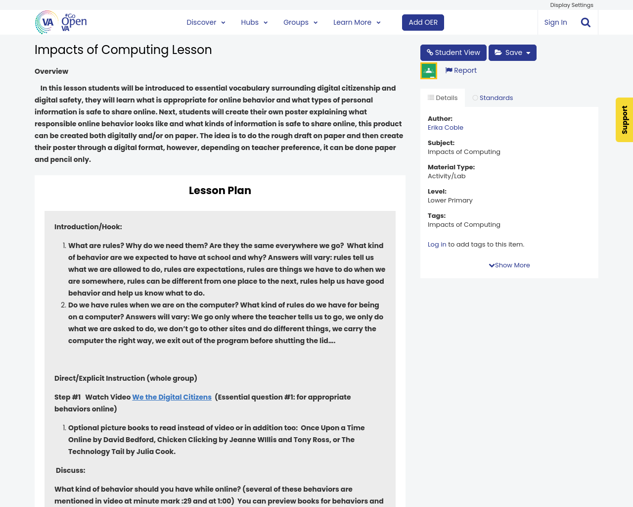 Impacts of Computing Lesson | #GoOpenVA