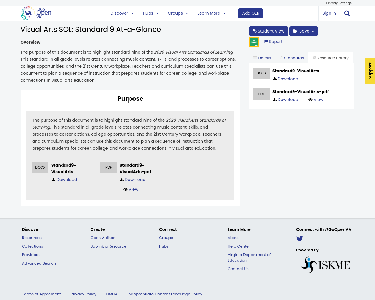 Visual Arts SOL: Standard 9 At-a-Glance | #GoOpenVA