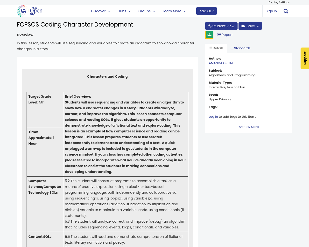 Coding Character Exllample FCPSCS Coding Character Development | #GoOpenVA