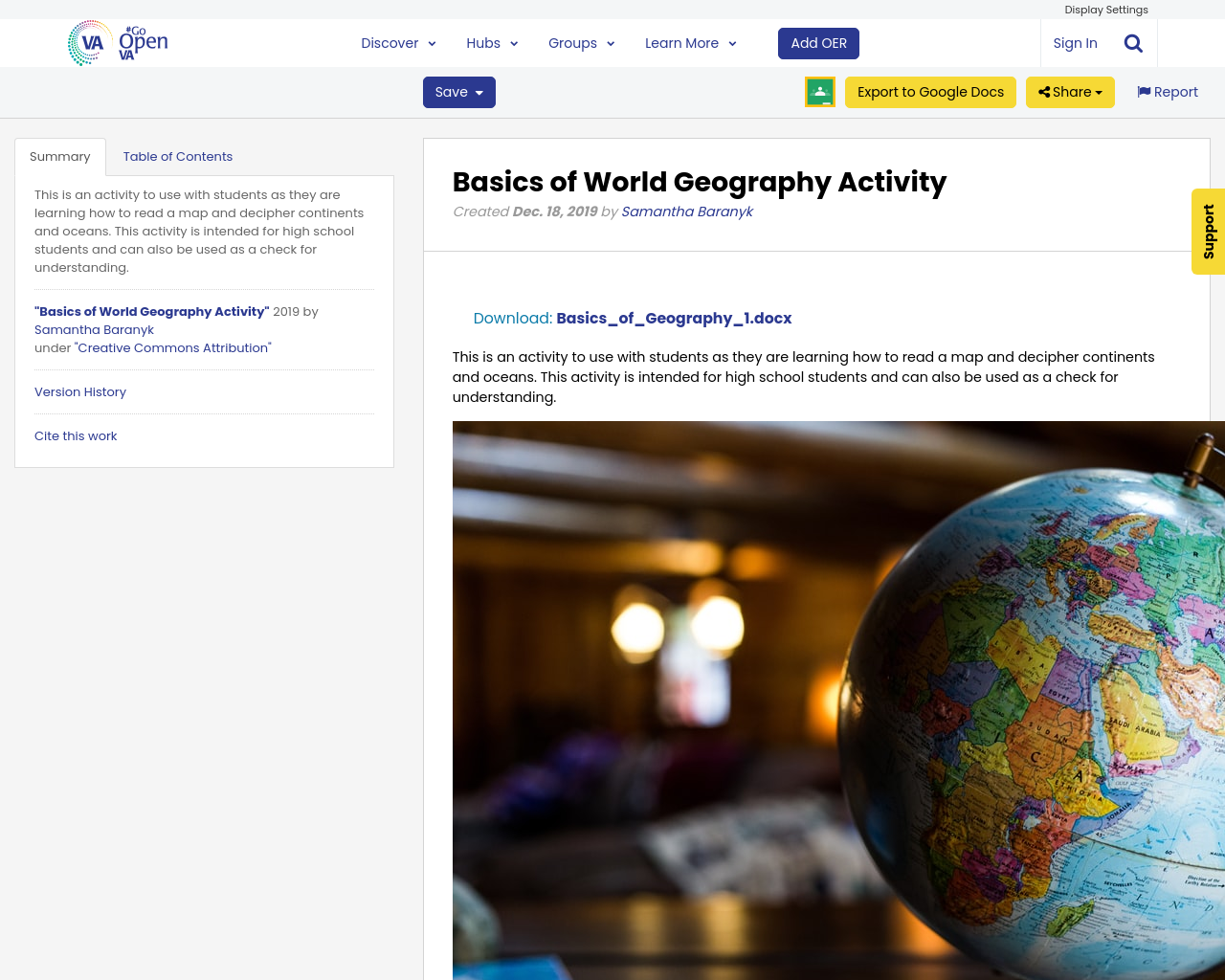 Basics of World Geography Activity GoOpenVA