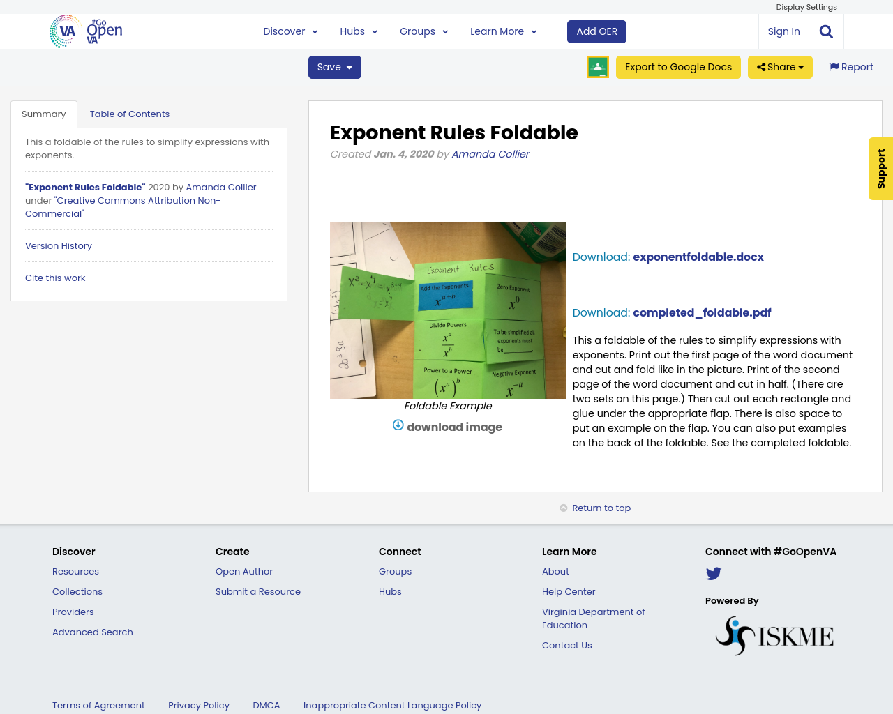 Exponent Rules Foldable GoOpenVA