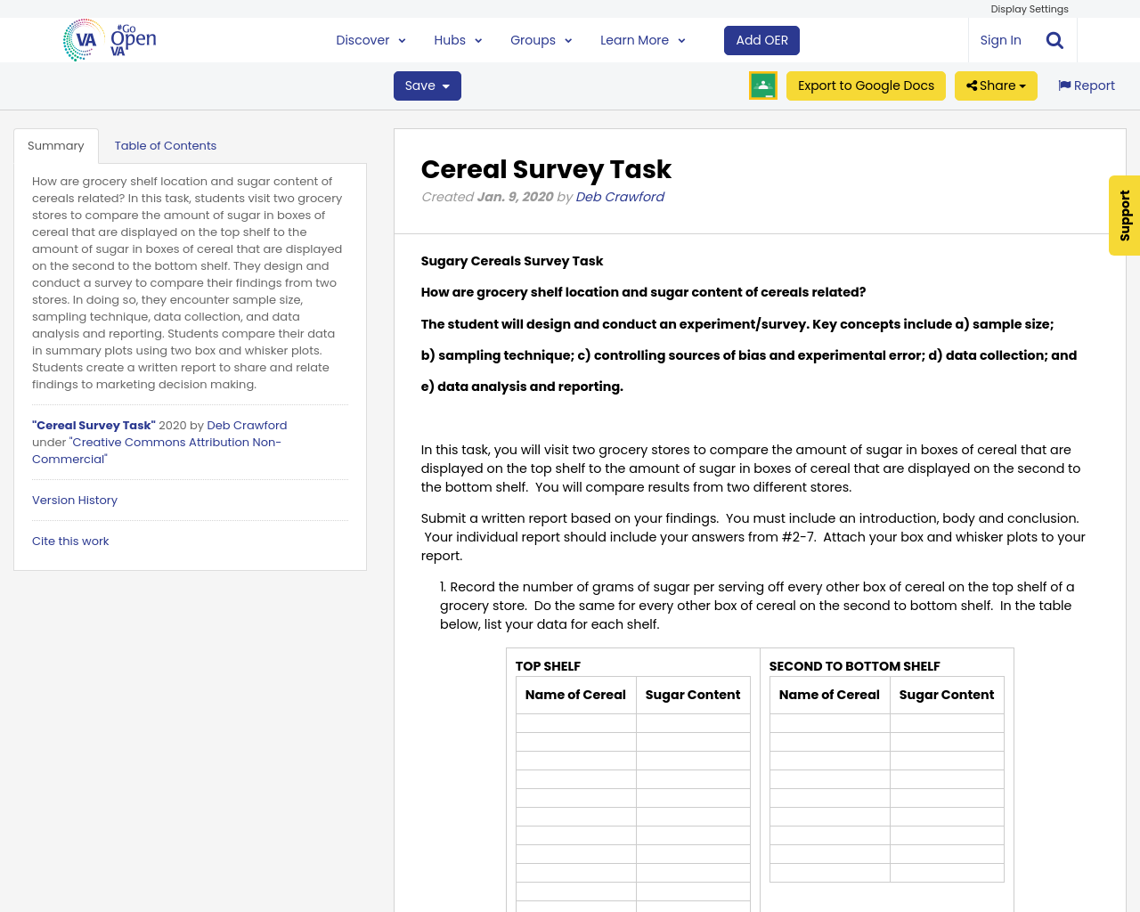 Cereal Survey Task GoOpenVA