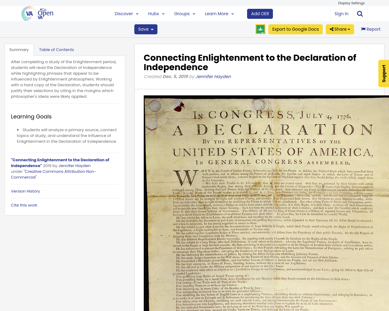 Connecting Enlightenment to the Declaration of Independence GoOpenVA