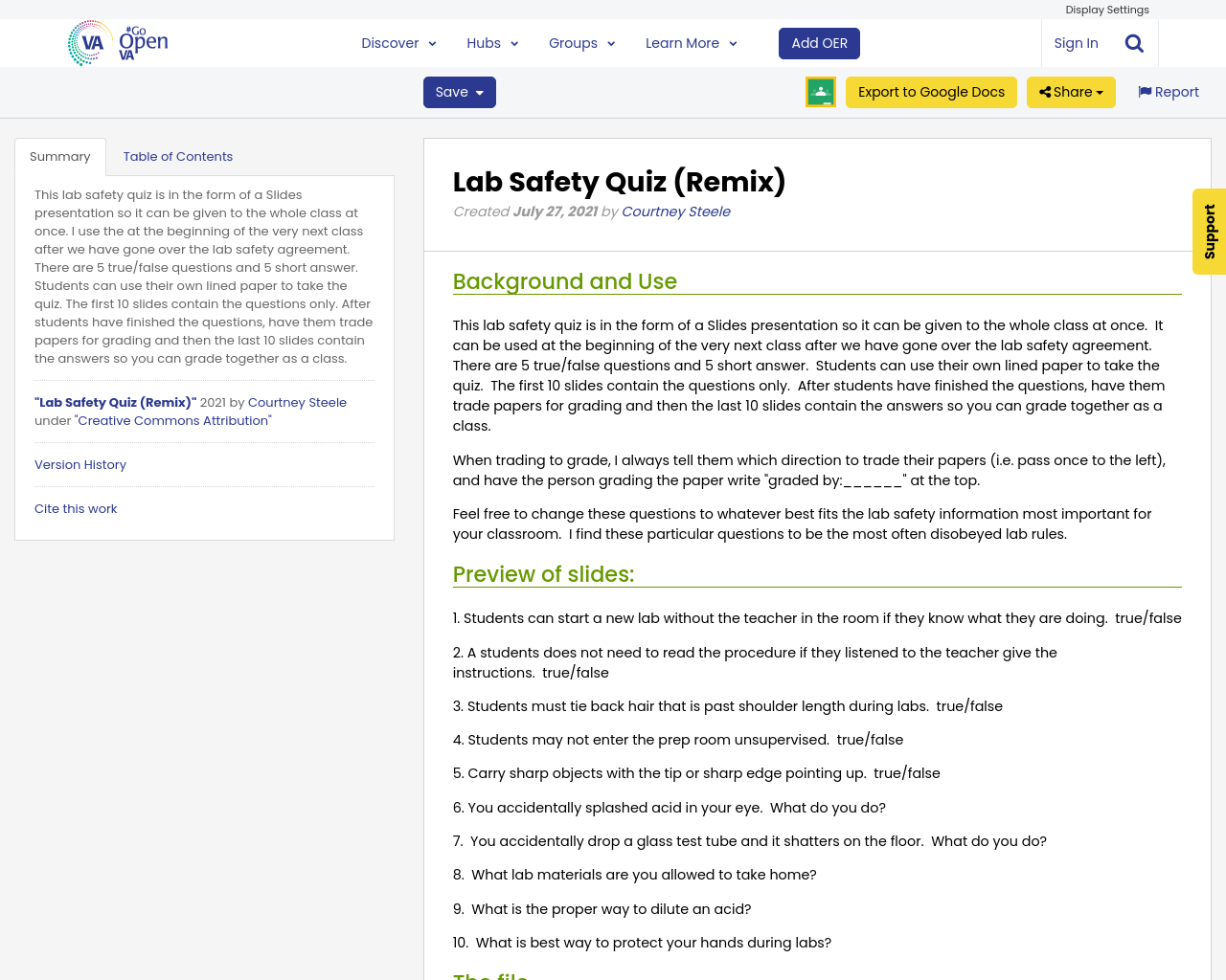 Lab Safety Quiz (Remix) GoOpenVA